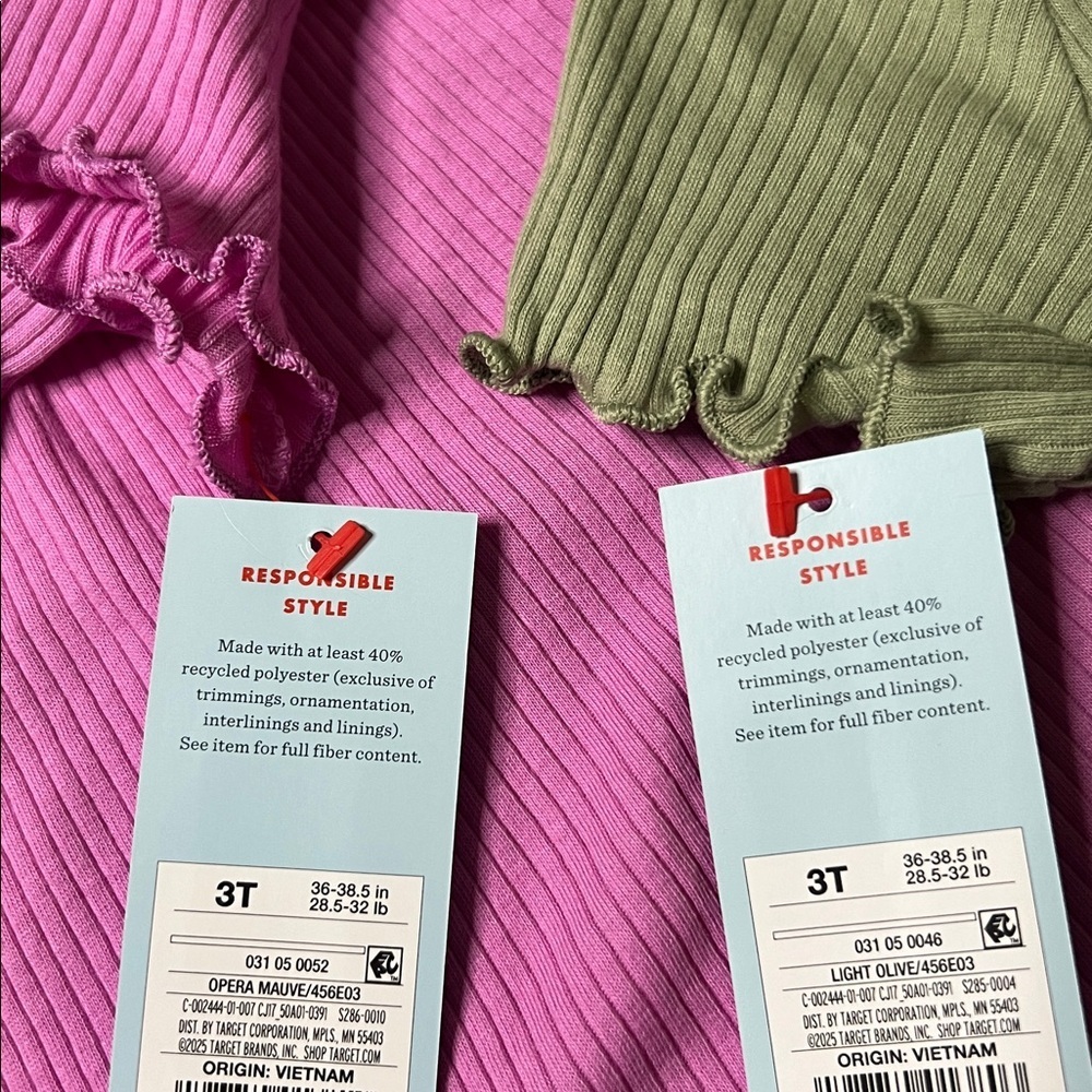 Cat & Jack Ribbed Green and Pink Dresses 2 Pieces Set Size 3T - Picture 7 of 7